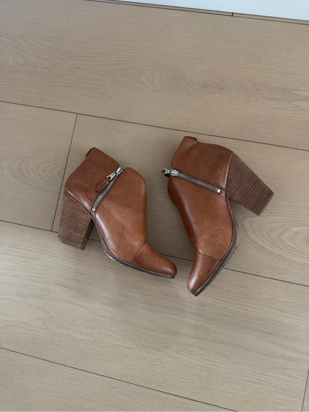 Rag & Bone Margot Leather Ankle Boots Brown Zip Booties Size 39.5 (US 9)